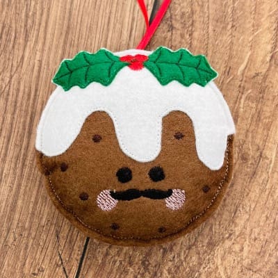 Christmas Pudding Felt Hanging Decoration Personalised Gift Moustache