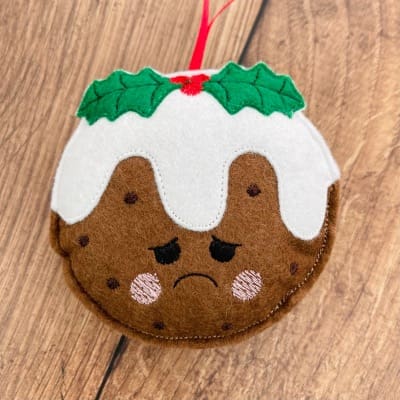 Christmas Pudding Felt Hanging Decoration Personalised Gift Sad