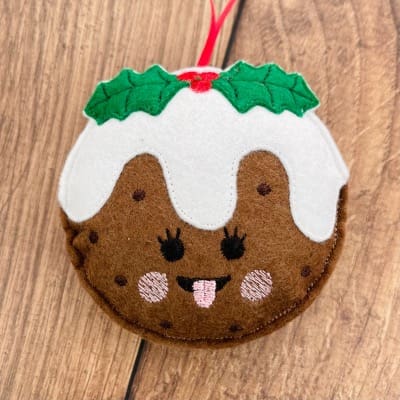 Christmas Pudding Felt Hanging Decoration Personalised Gift Tongue Out