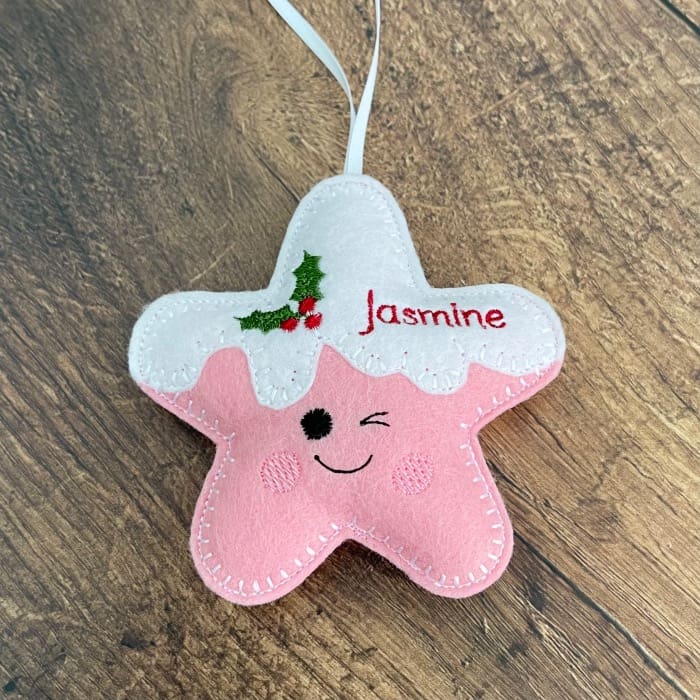 Christmas Star Felt Hanging Decoration Personalised Gift Winking