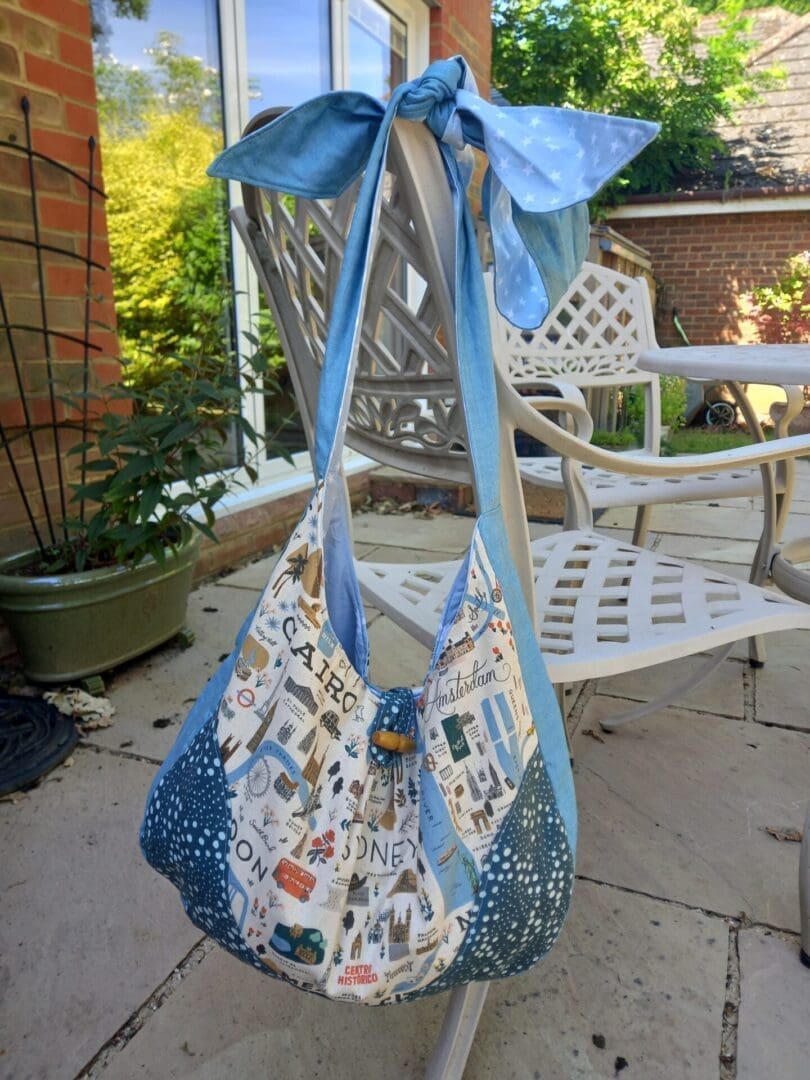 City print blue hobo bag