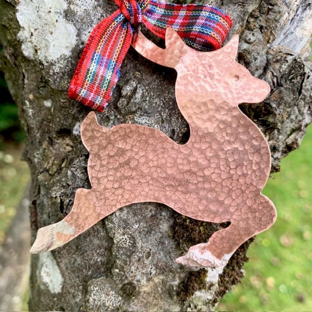 Copper Reindeer Hanging Christmas Decoration With Silver