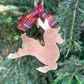 Copper and Silver Hammered Reindeer Christmas Hanging Decoration