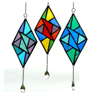 Diamond stained glass suncatcher rainbow turquoise purple blue teal crystal handmade