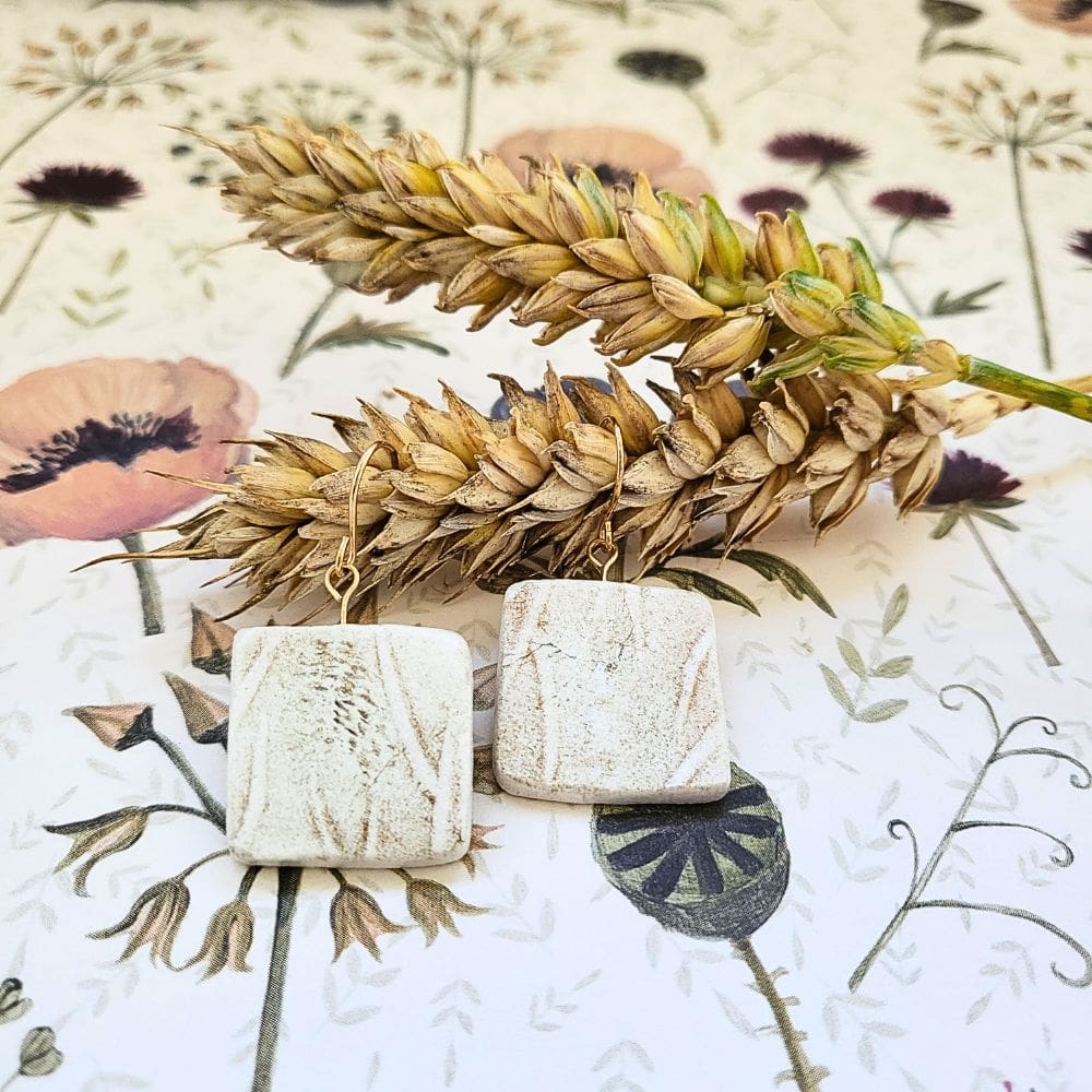 Square textured clay earrings