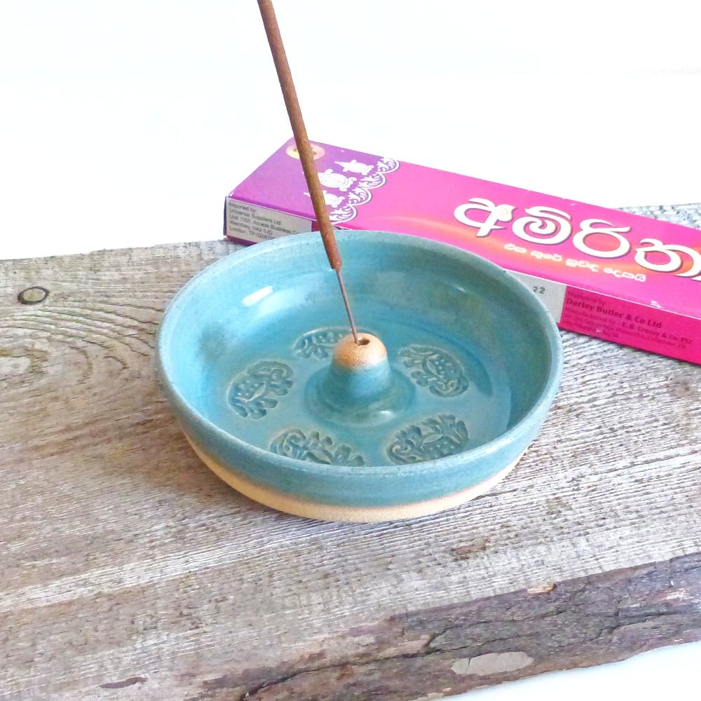 Handmade Elephant Blue Incense Holder Stoneware UK