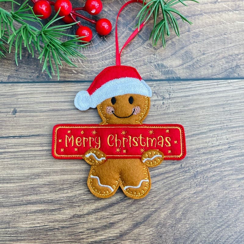 Gingerbread Holding Merry Christmas Banner Hanging Decoration English