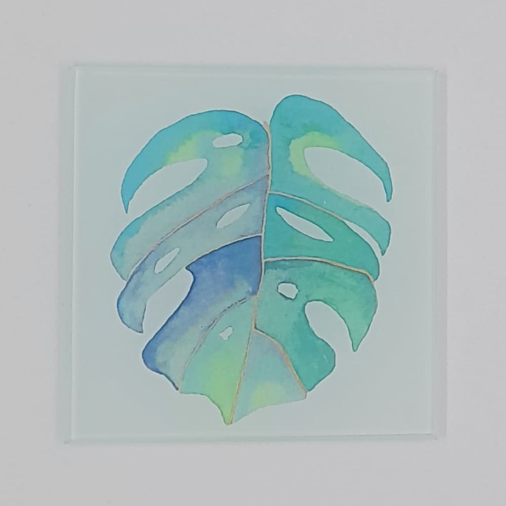 Glass Coaster featuring Monstera Leaf artwork