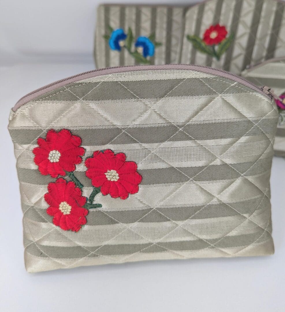 A gold quilted make up bag