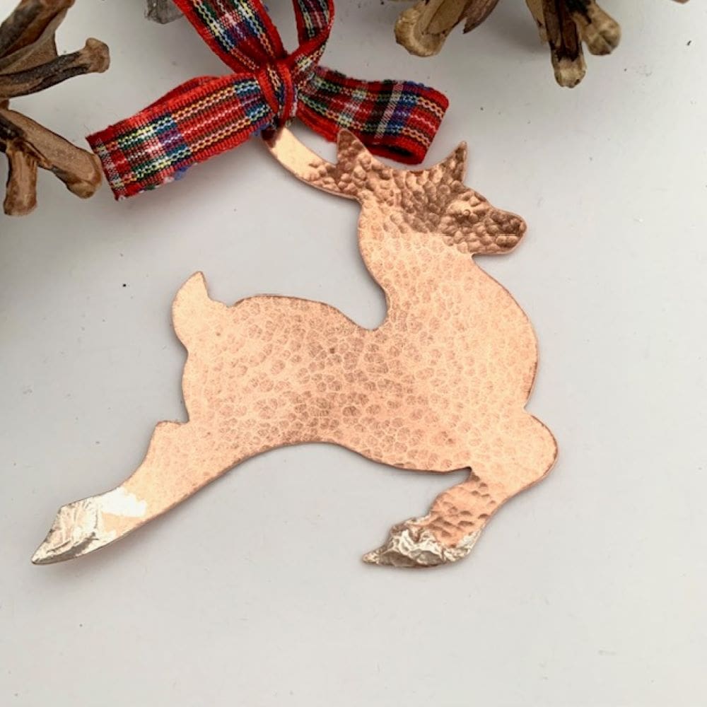 Hammered Copper Reindeer Christmas Tree Decoration