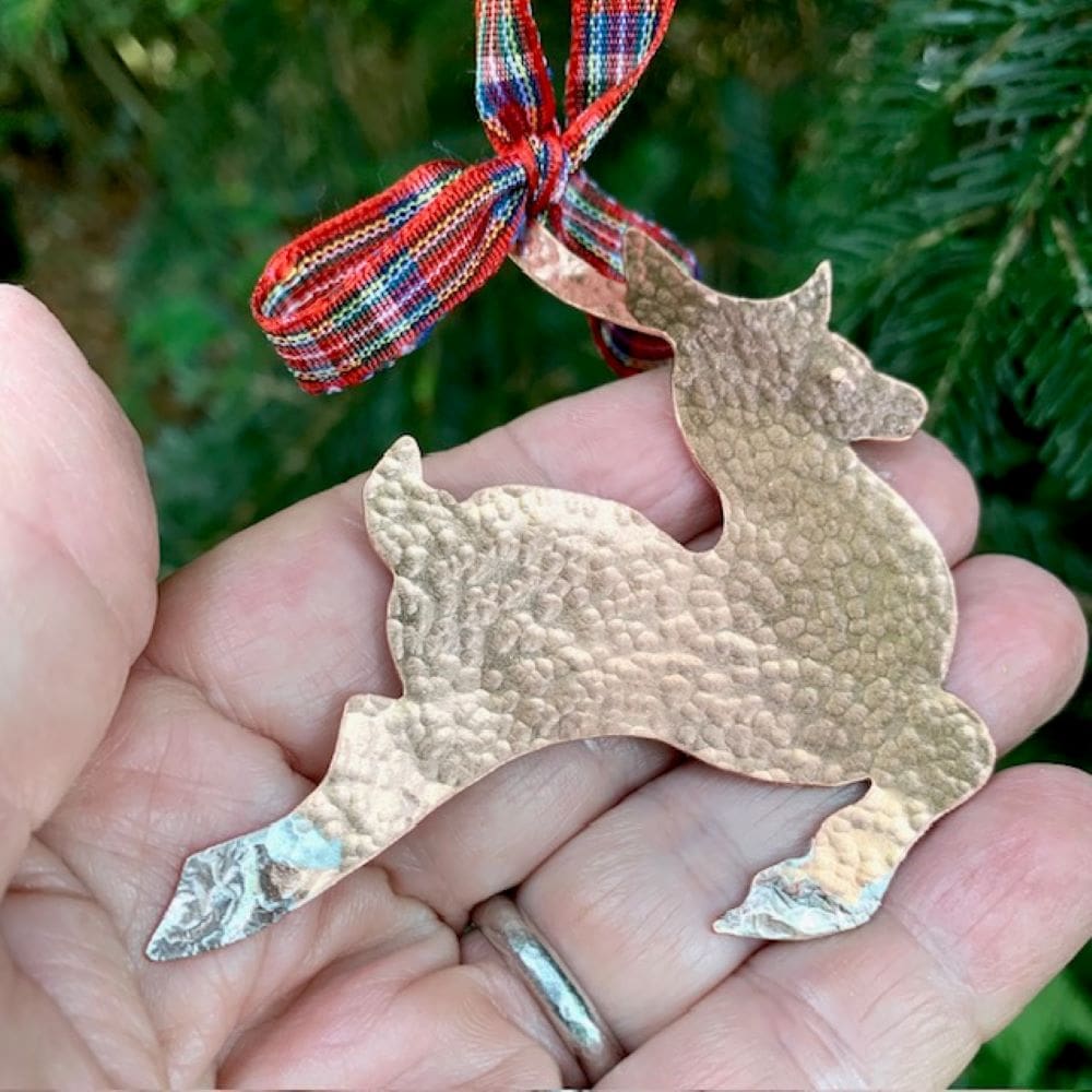 Hammered Copper and Silver Reindeer Hanging Christmas Ornament