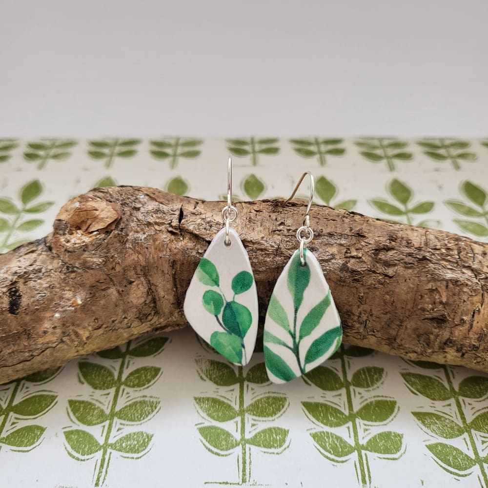 Plant print handmade earrings