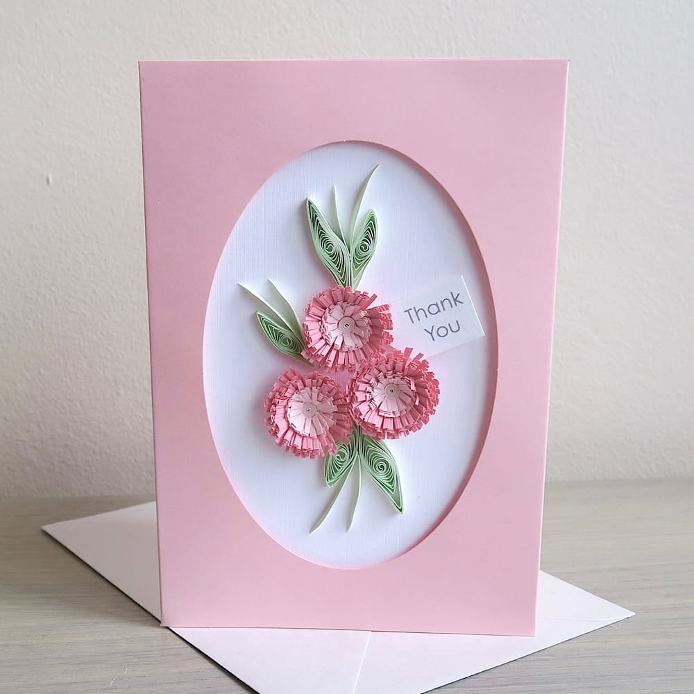 Handmade thank you card with quilled flowers