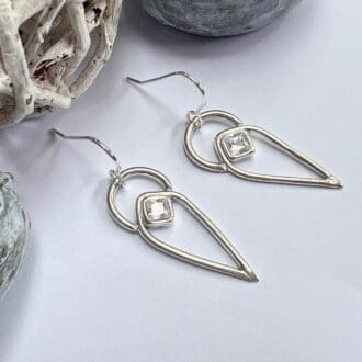 Handmade silver and cubic zirconia contemporary earrings