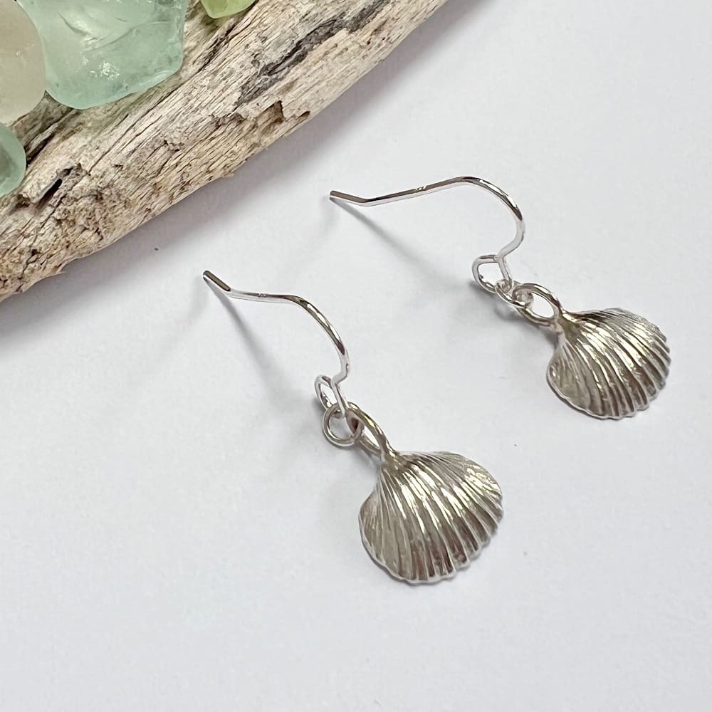 Handmade silver shell drop earrings