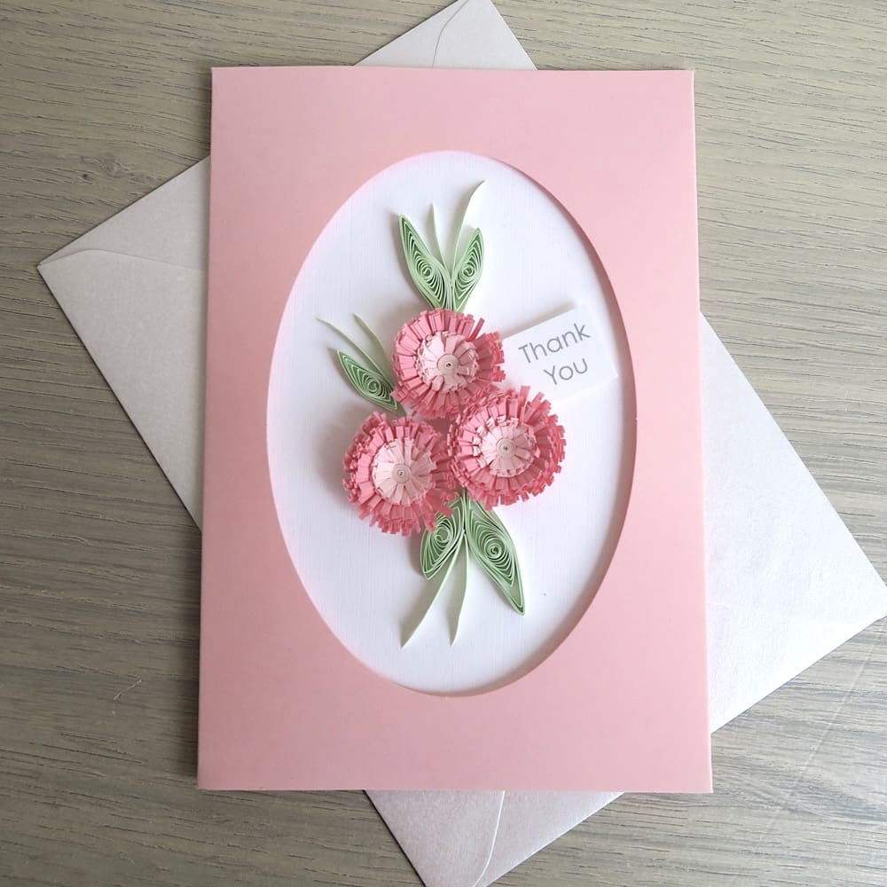 Handmade thank you card with quilled flowers