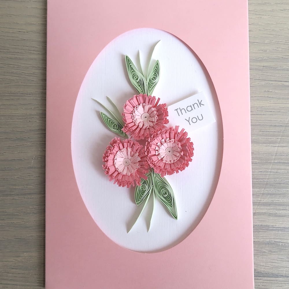 Handmade thank you card with quilled flowers