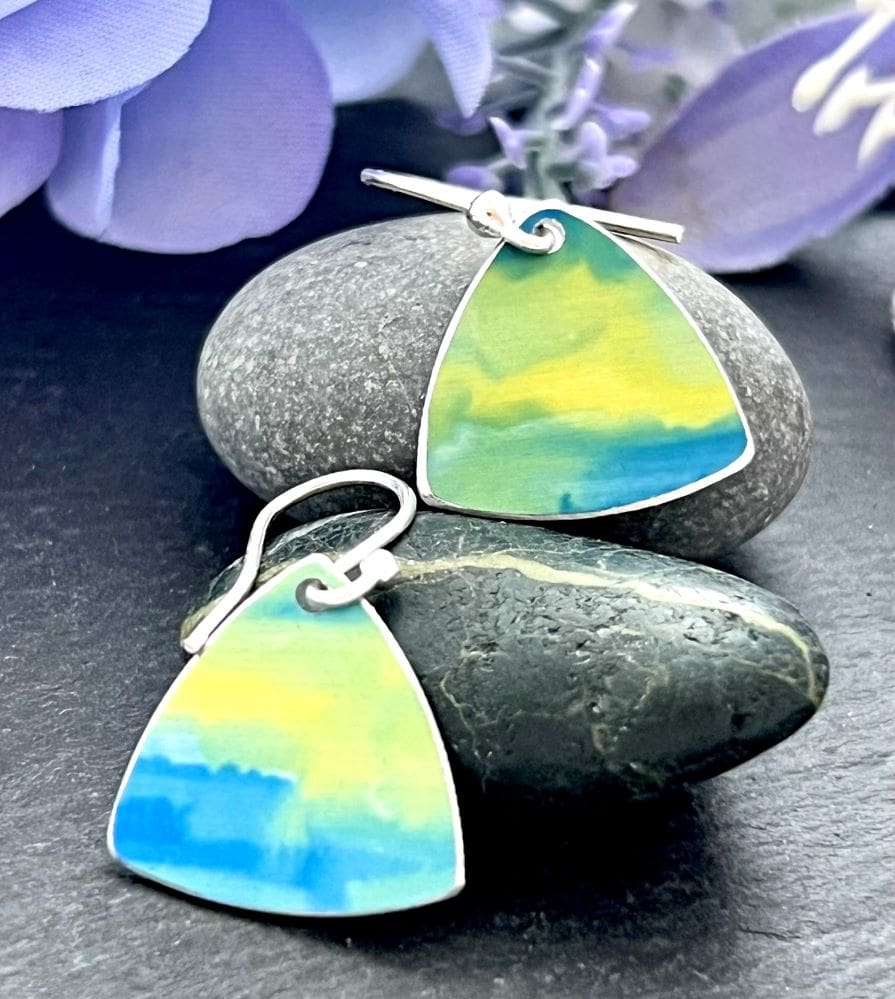 lime and blue earrings