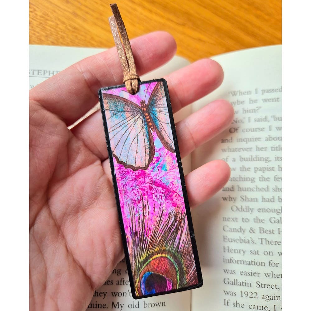 Wooden bookmark - peacock - feather