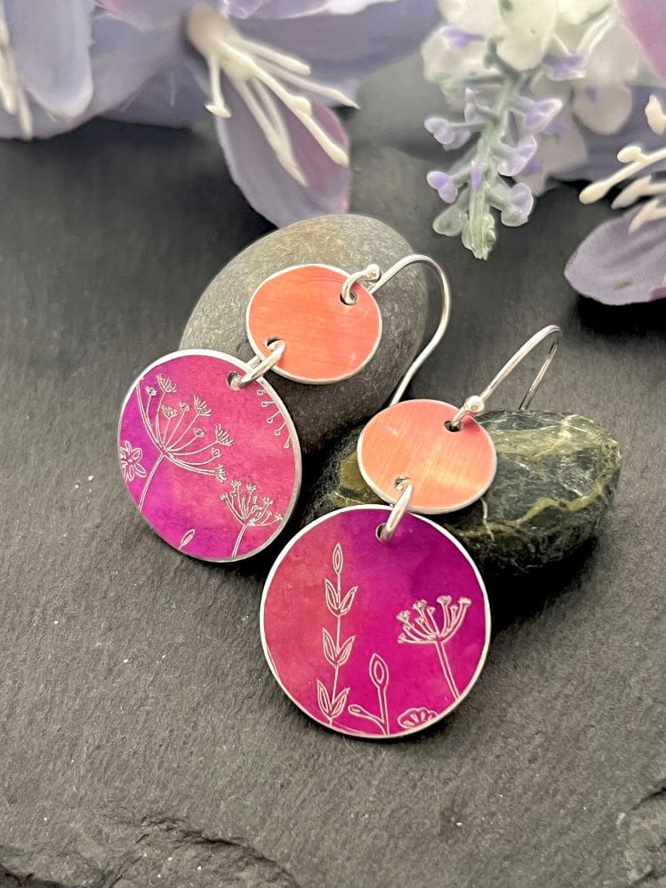 orange and cerise earrings