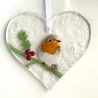 Heirloom hand painted robin heart