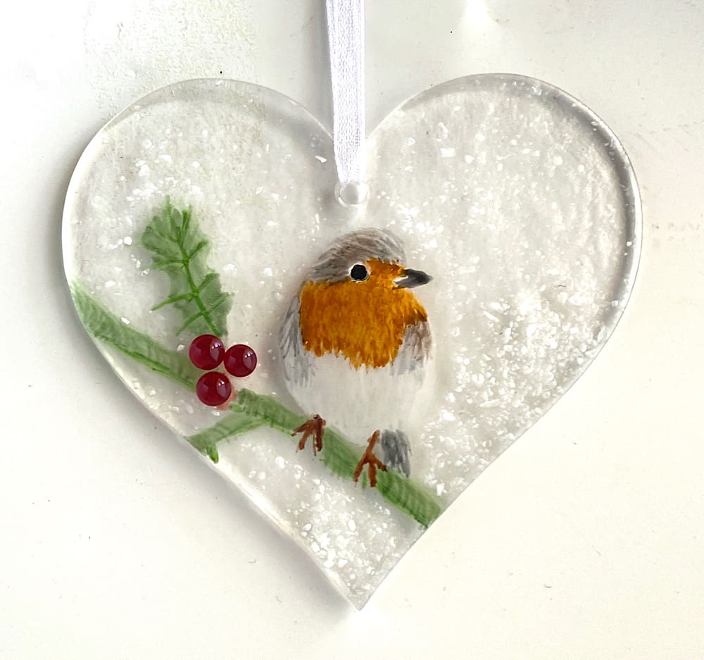 Heirloom hand painted robin heart