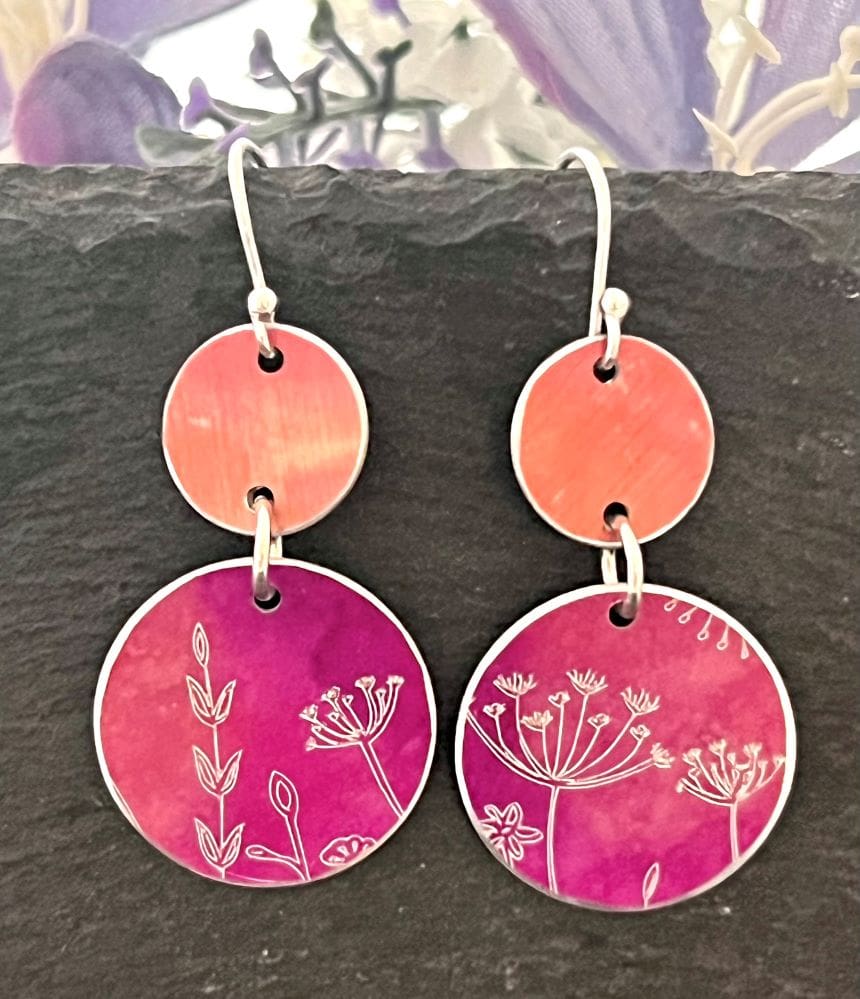 orange and cerise earrings