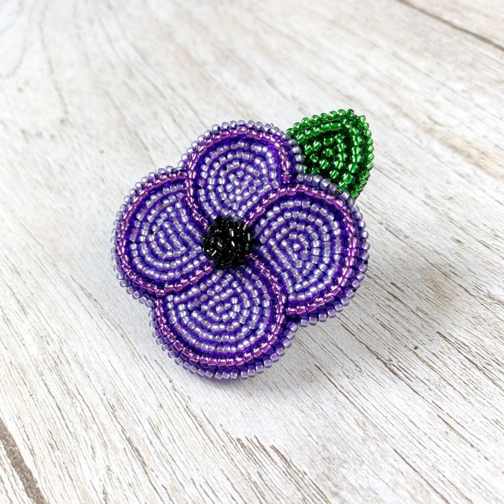 hand beaded purple poppy pin to honour those animals who served in conflict, remembrance brooch beaded by DewCatDesigns