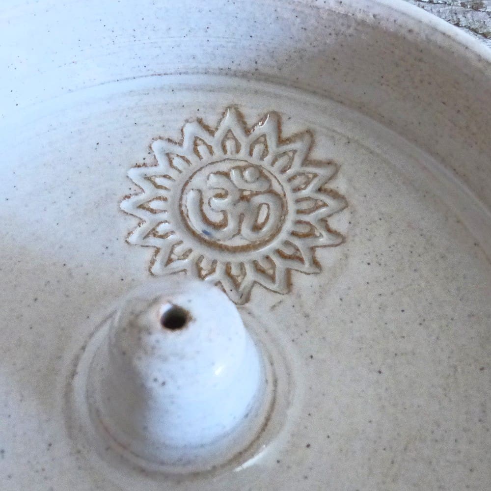 Incense Stick Holder Om White Stoneware Handmade UK