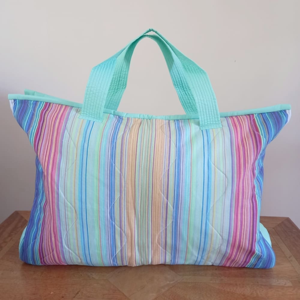 Large striped quilted beach bag