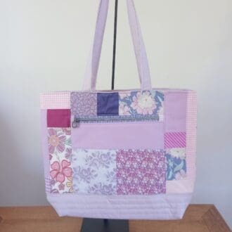 Lilac and pink patchwork tote bag