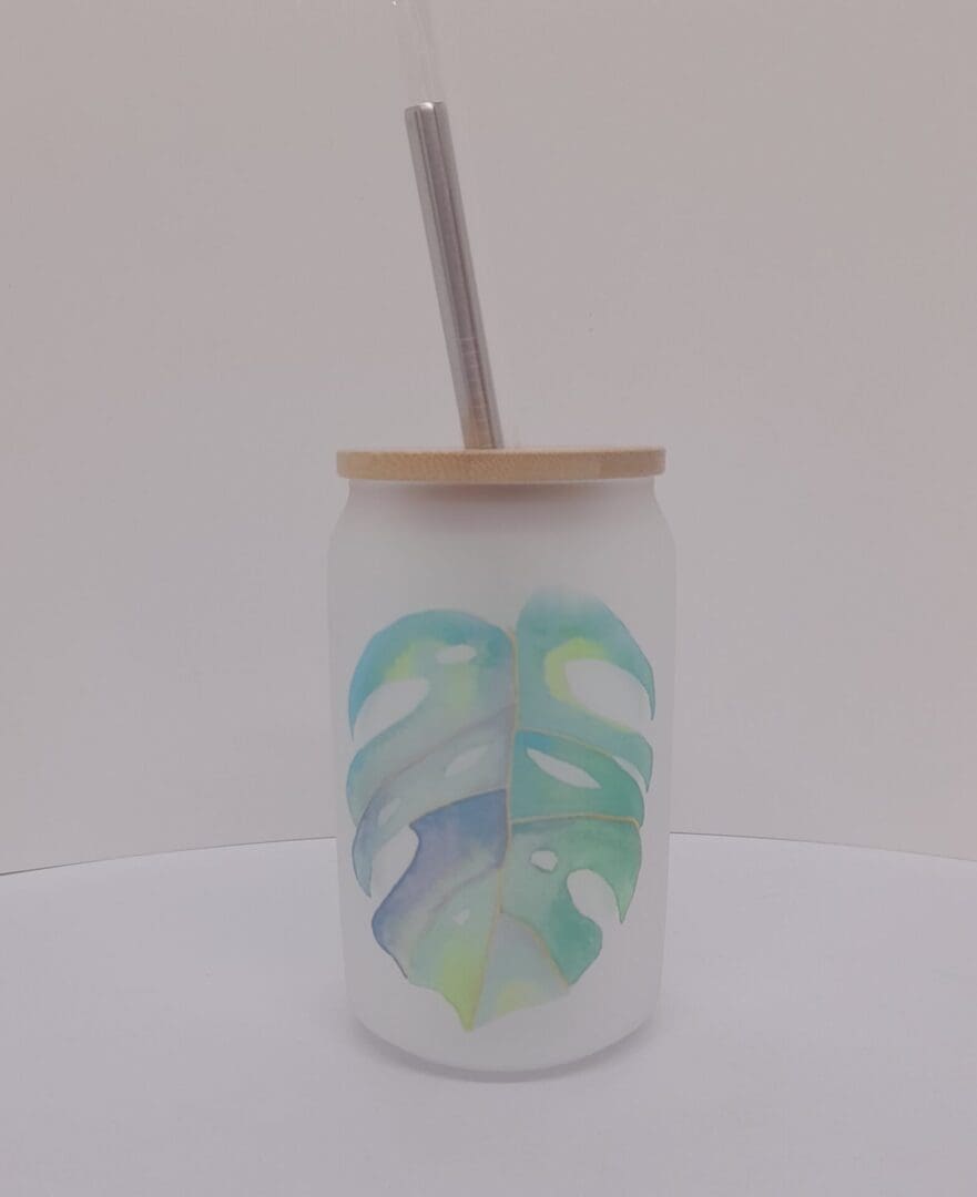 Frosted Glass Tumbler featuring Monstera Leaf artwork