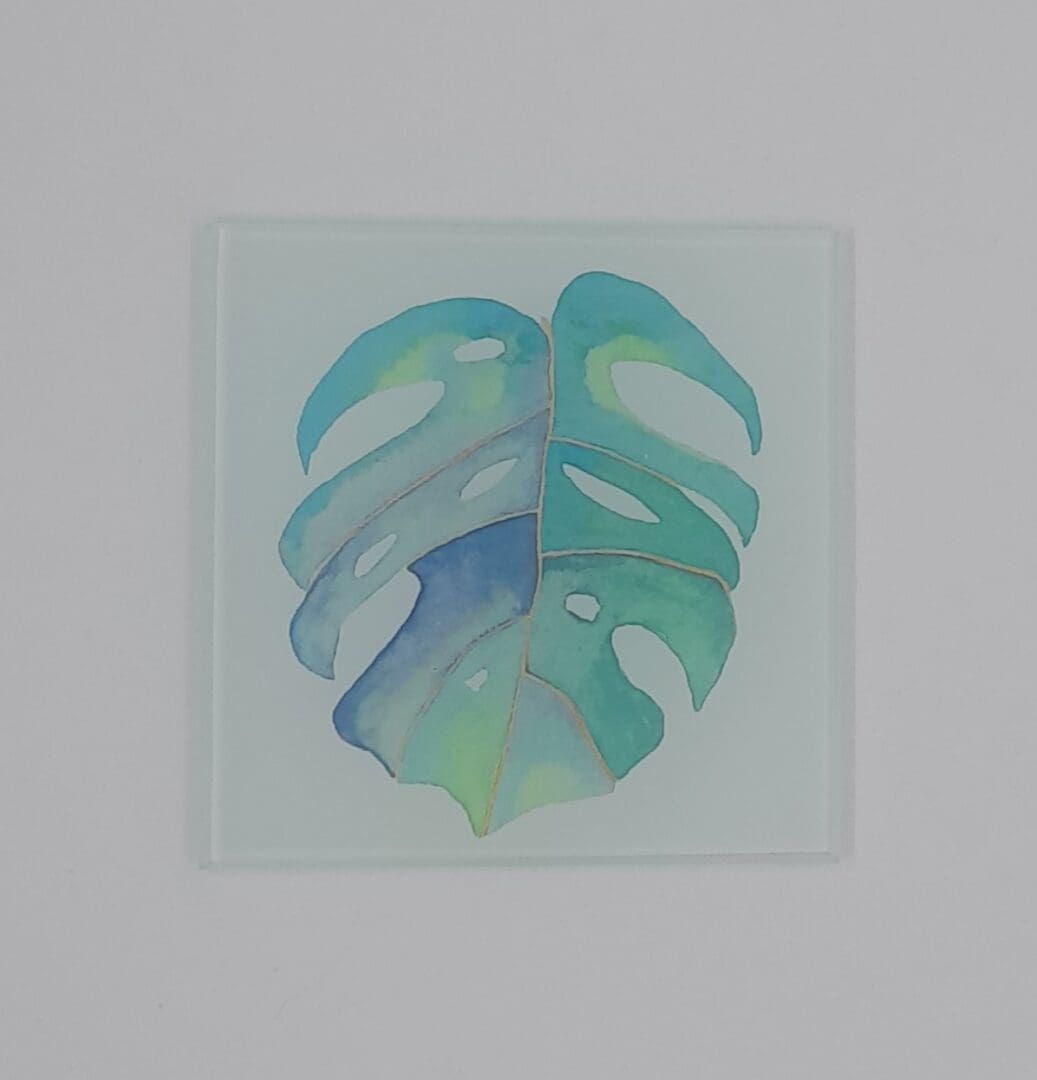 Glass Coaster featuring Monstera Leaf artwork