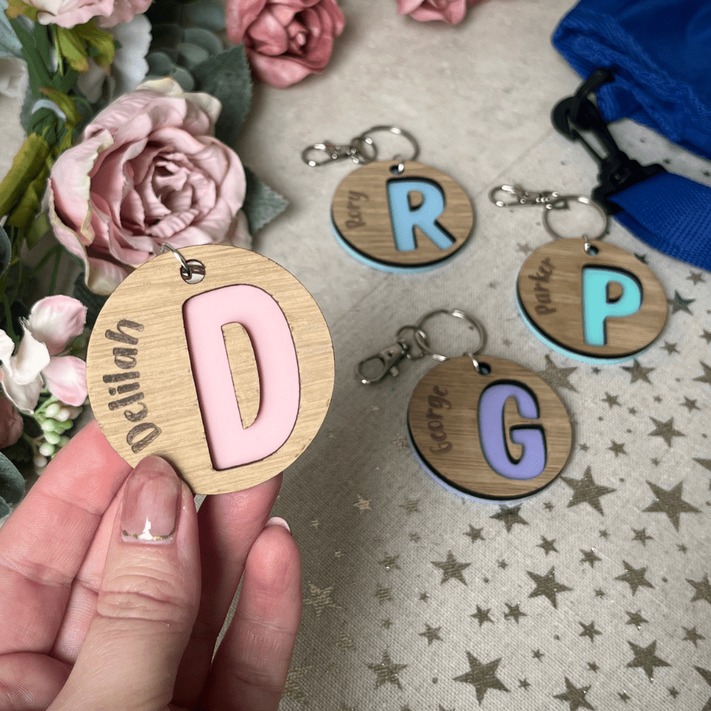 personalised name keyring for child's school bag from Hello Homemade Happiness