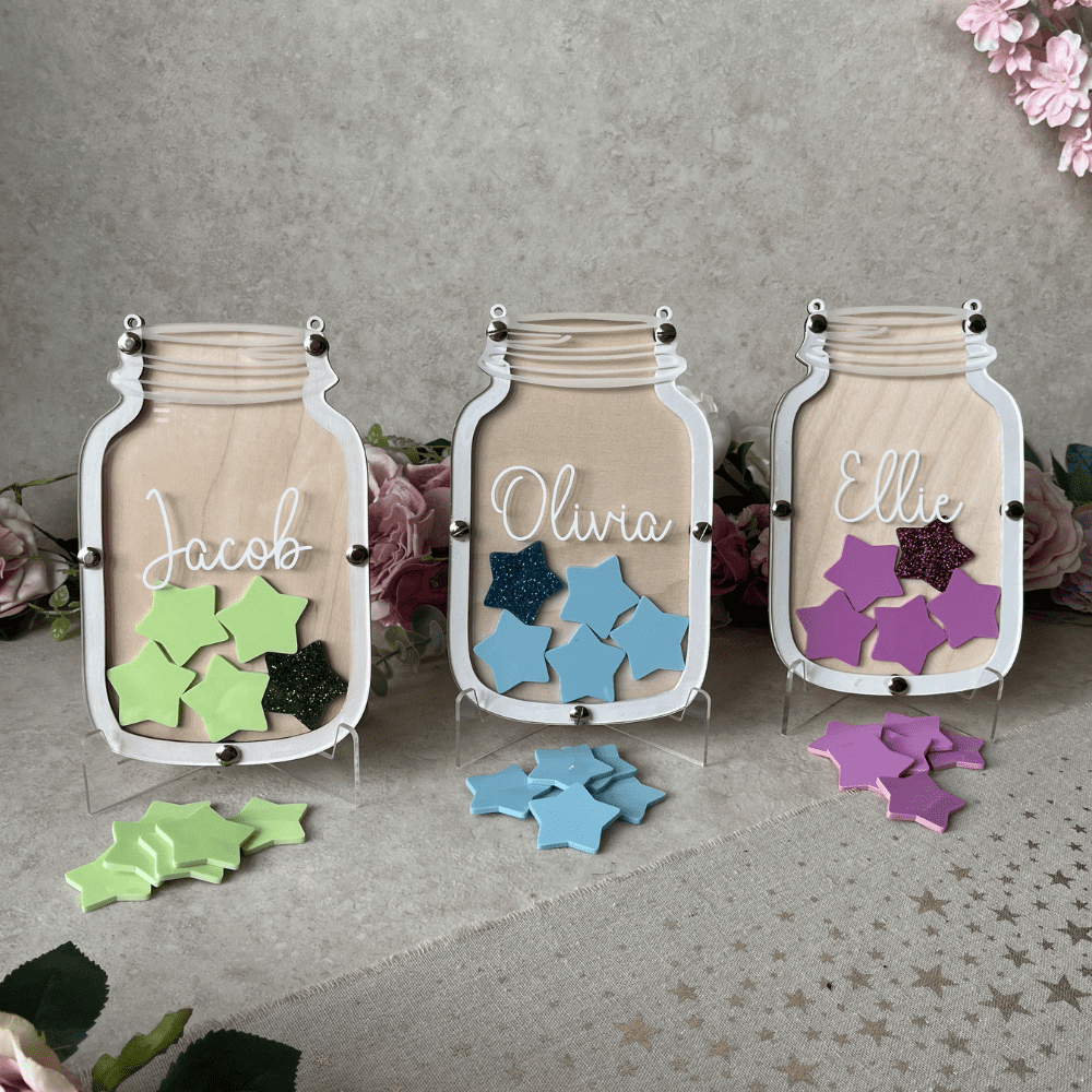 personalised reward jar for children in pastel colours