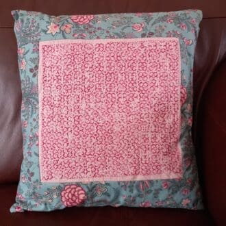 Pink and blue sashiko embroidered cushion