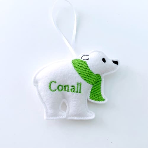 Polar Bear With Scarf Hanging Decoration Personalised Gift Conall