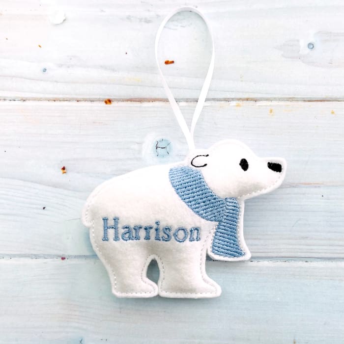 Polar Bear With Scarf Hanging Decoration Personalised Gift Harrisons