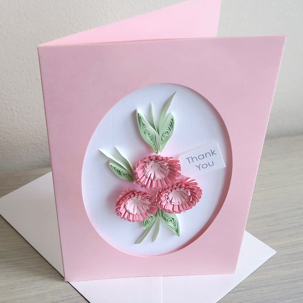 Handmade thank you card with quilled flowers