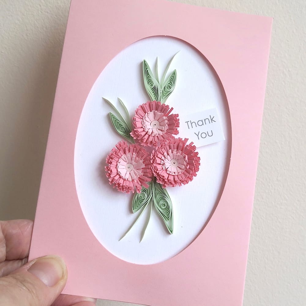 Handmade thank you card with quilled flowers