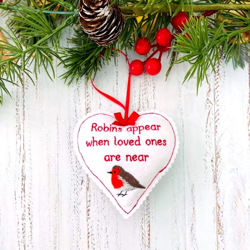 Robins Appear Memory Hanging Heart Christmas Decoration Stuffed