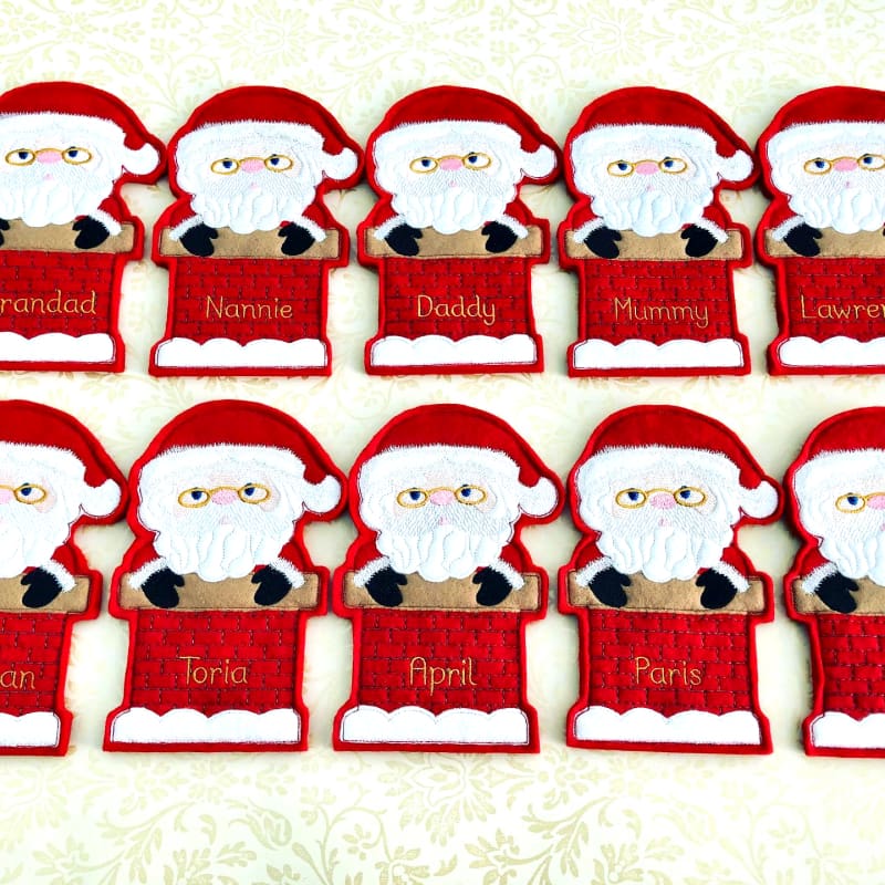 Santa in Chimney Felt Cutlery Holders Personalised Gift Set 10