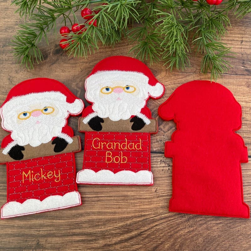 Santa in Chimney Felt Cutlery Holders Personalised Gift Back