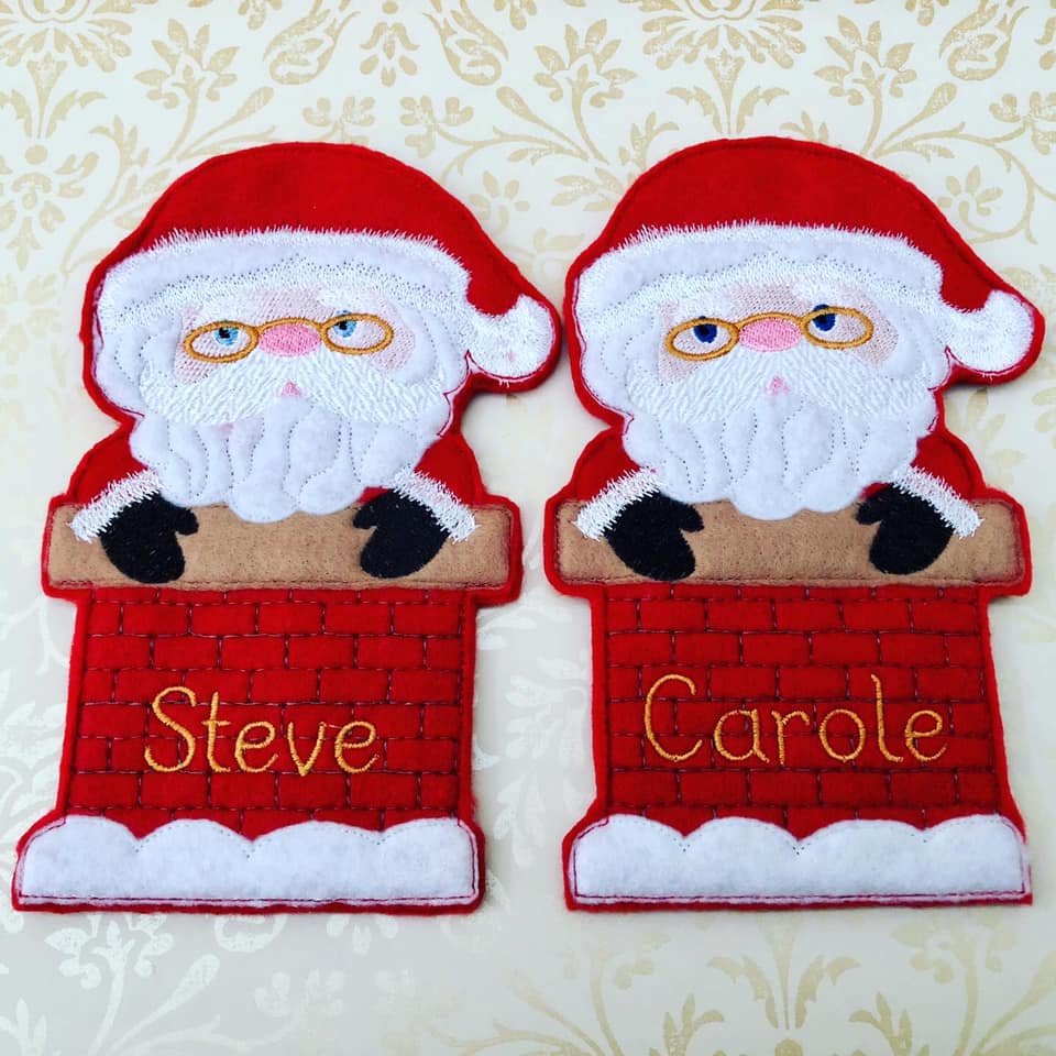 Santa in Chimney Felt Cutlery Holders Personalised Gift Carole Steve