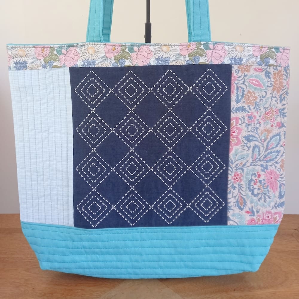 Sashiko panel tote bag