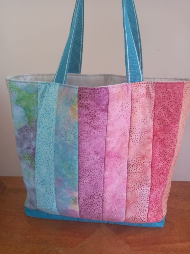 Striped batik fabric tote bag