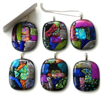 Supersize Dichroic Glass Patchwork Pendants Silver Chain