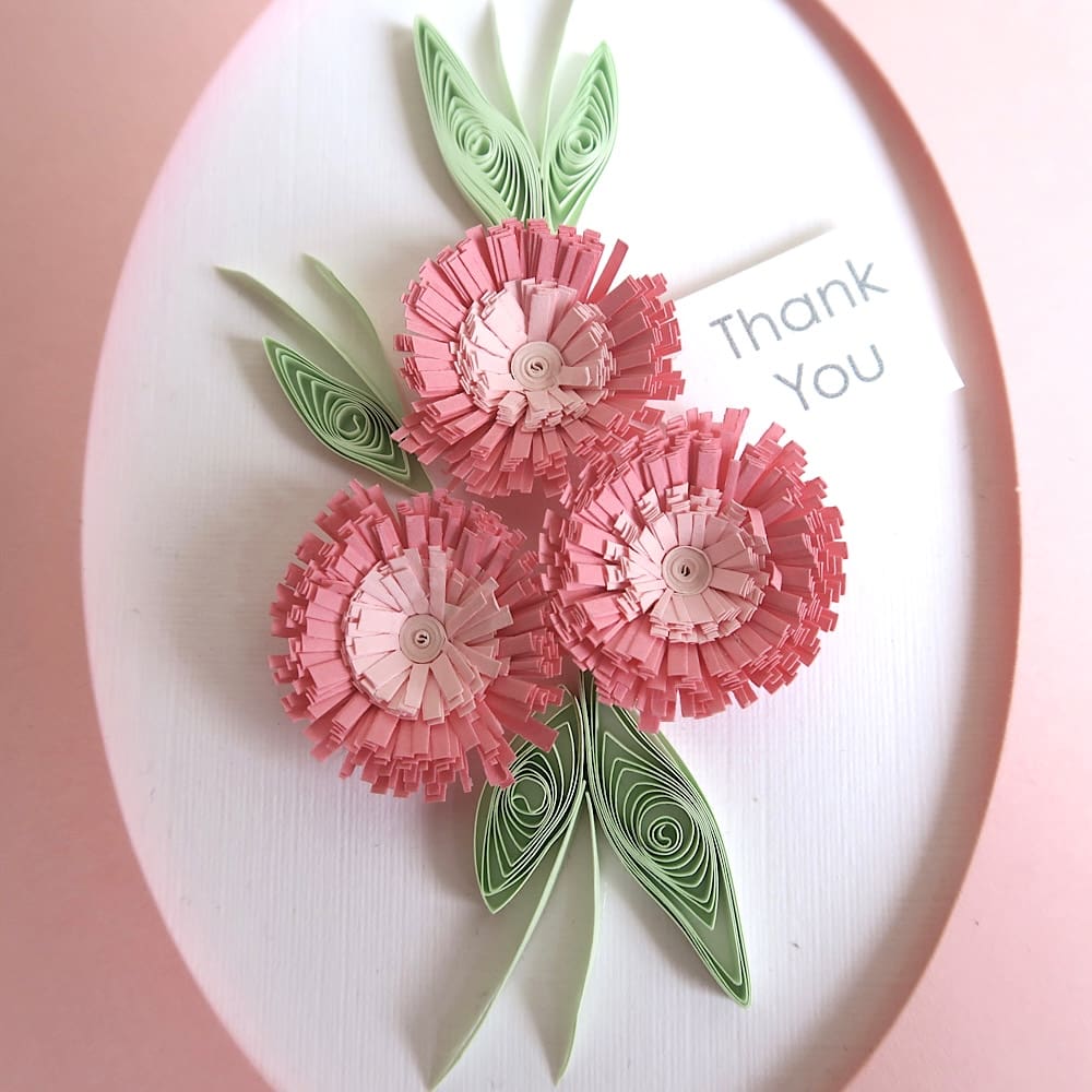 Handmade thank you card with quilled flowers