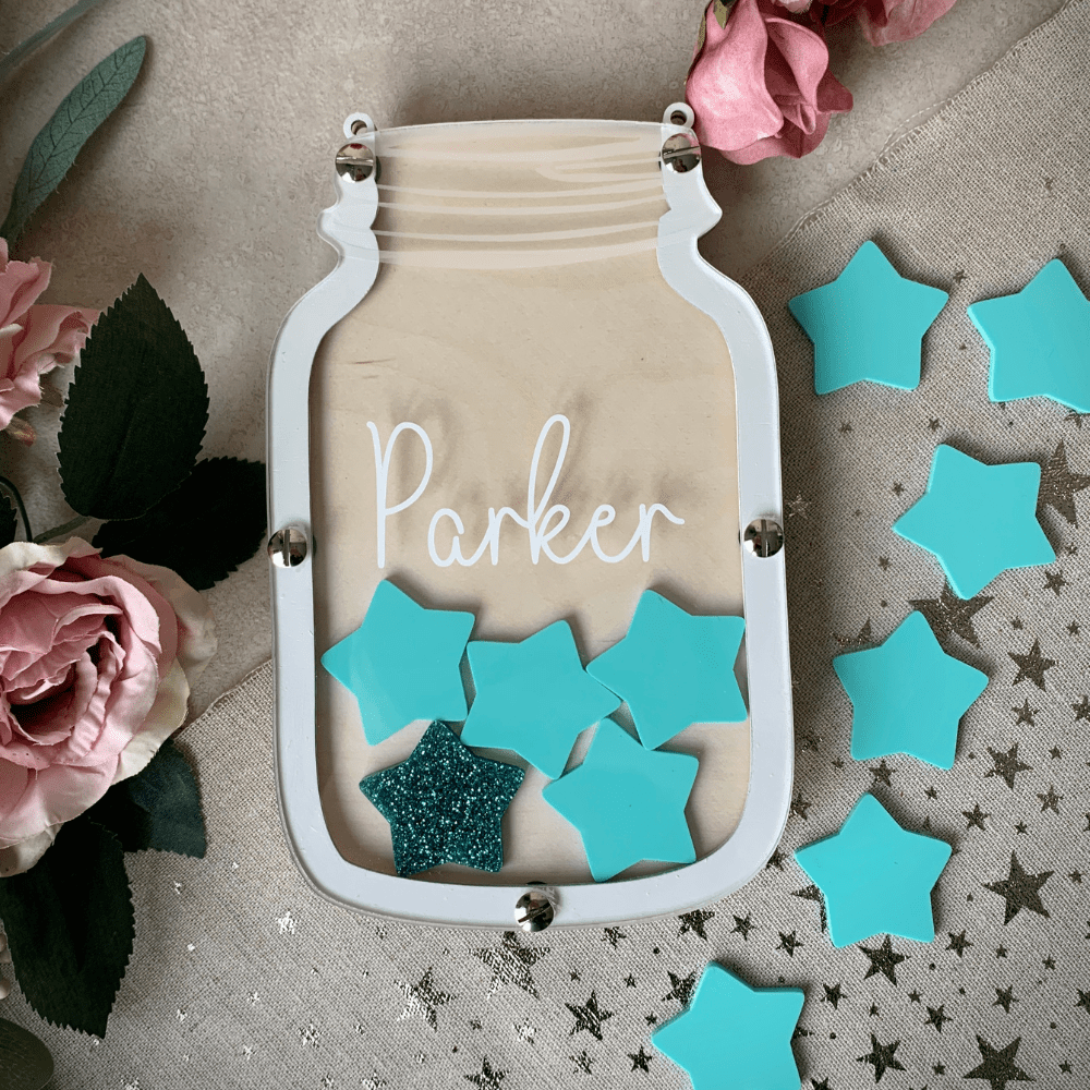 turquoise reward jar with star tokens