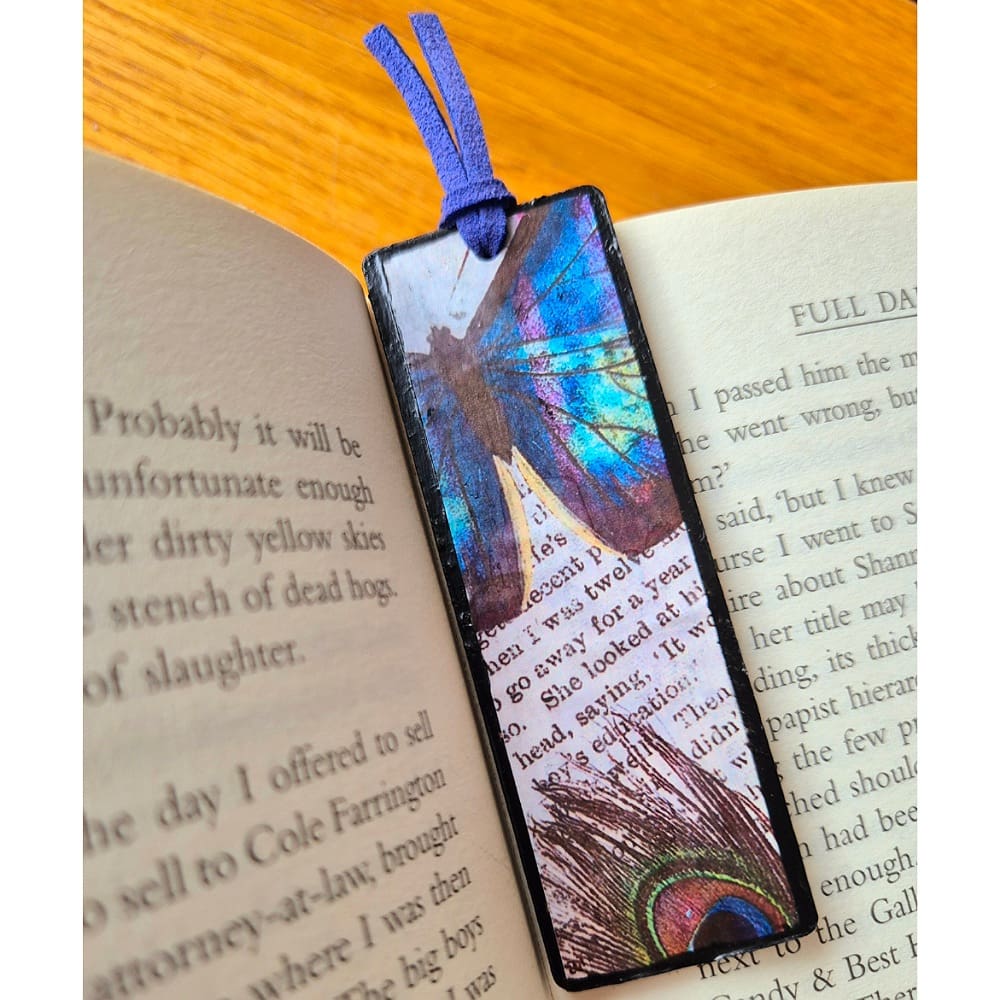 Wooden bookmark - butterfly - Cobalt blue